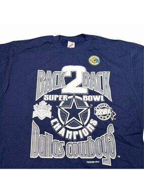 Vintage 1993 Jerzees Dallas Cowboys Back 2 Back Super Bowl Champions T-Shirt XL